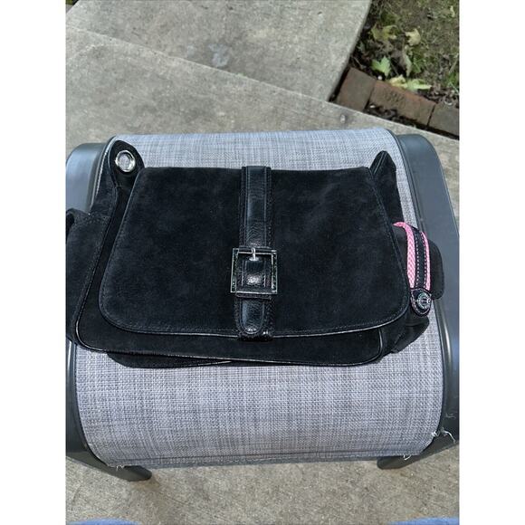 COLE HAAN Kelsey Black Suede Purse‎ Pink Interior Handbag Satchel No Strap NWT - Picture 1 of 9